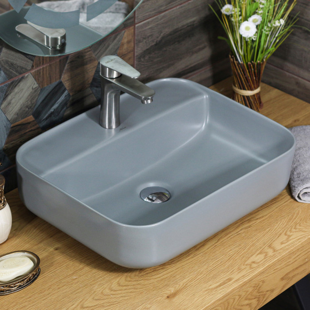 800-320355MG Фигурный умывальник накладной серый матовый 510х405х140 MELANA