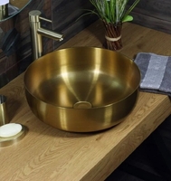 800-400G Фигурный умывальник нерж накладной круглый ЗОЛОТО 400 глубина 130 мм Lake 400 MELANA (+сифон)