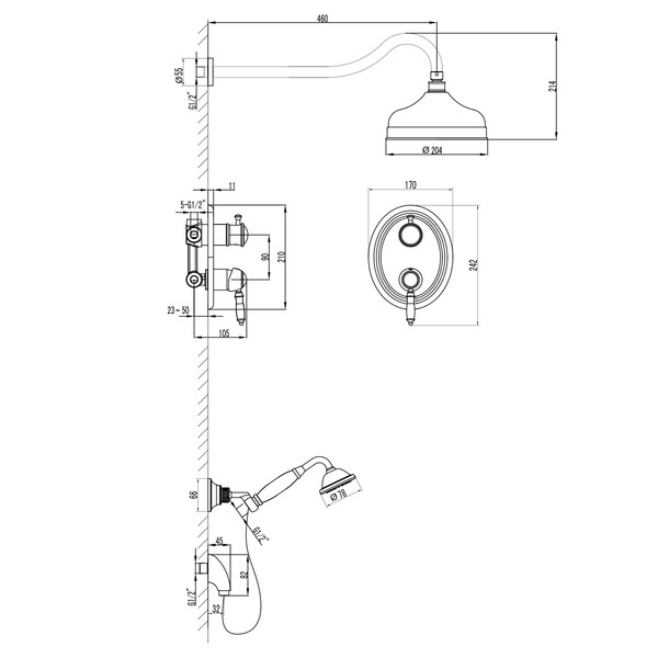LM4829C Villa Смеситель для душа встраиваемый с дополнительной 1-функциональной лейкой, хром LEMARK																									