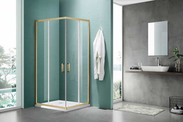 Душевое ограждение SANTREK AQUA Iris-CR-800-C-Brushed Gold 800*800*1850 Г-обр. стекло Прозр 6мм, профиль Брашированное золото