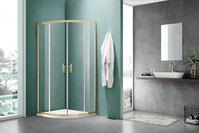 Душевое ограждение SANTREK AQUA Iris-R-900-C- Brushed Gold 900*900*1850 Радиус стекло Прозр 6мм, профиль Брашированное золото