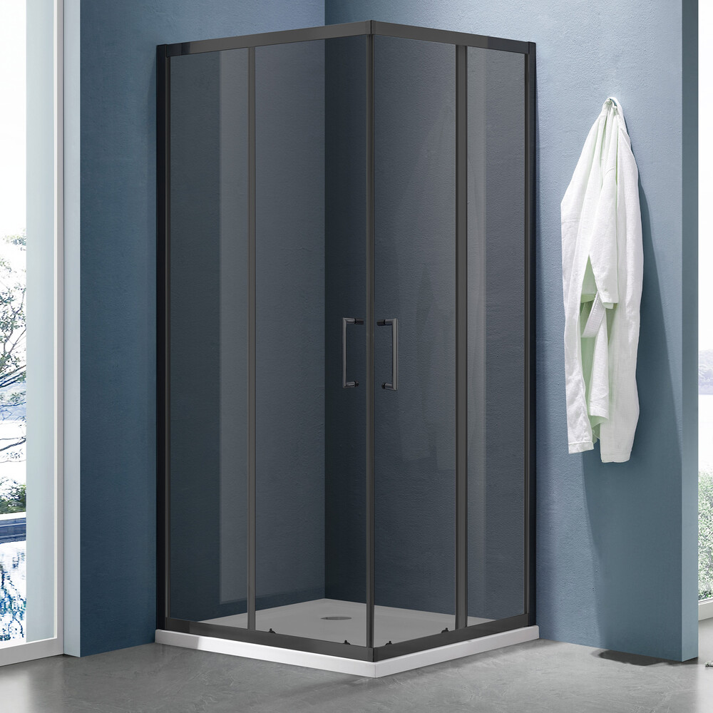 Душевое ограждение SANTREK AQUA Lea-CR-800-Т-Matt Black 800*800*1850 Г-обр. стекло Тонированное 5мм, профиль Чёрный 