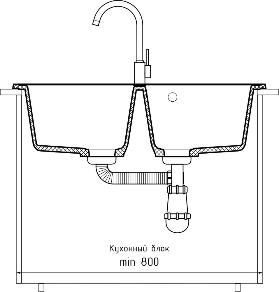Мойка SANTREK AQUA PRO BOXY SA-S780K  2 чаши 780*510 мм (песок-302) (без сифона)