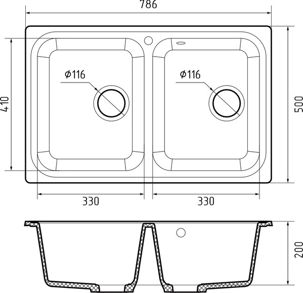 Мойка SANTREK AQUA PRO BOXY SA-S780K  2 чаши 780*510 мм (серый-310) (без сифона)