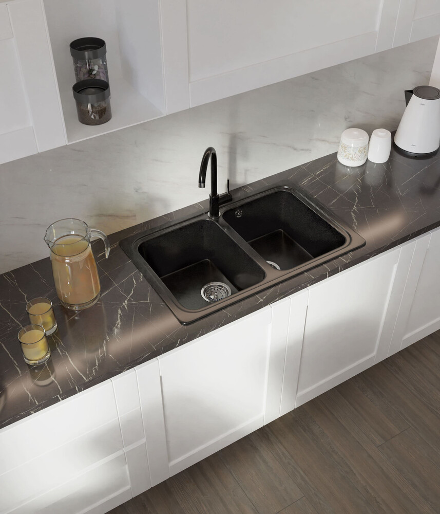 Мойка SANTREK AQUA PRO BOXY SA-S780K  2 чаши 780*510 мм (черный-308) (без сифона)