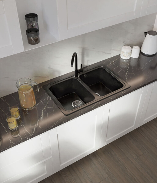 Мойка SANTREK AQUA PRO BOXY SA-S780K  2 чаши 780*510 мм (черный-308) (без сифона)