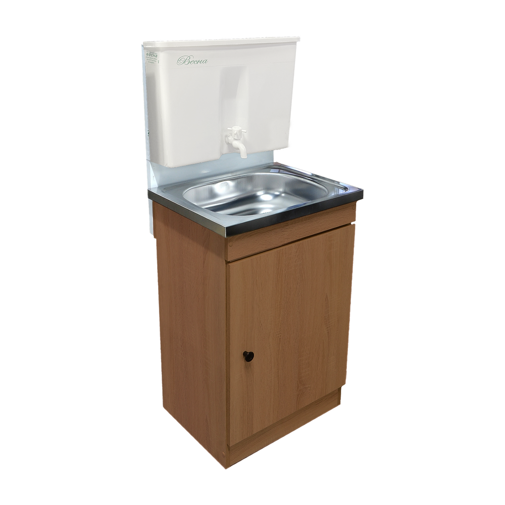 Умывальник "Весна" без ЭВН Пластиковый бак (тумба ЛДСП Ольха темный, мойка Нержавейка 40*50, бак 17л)