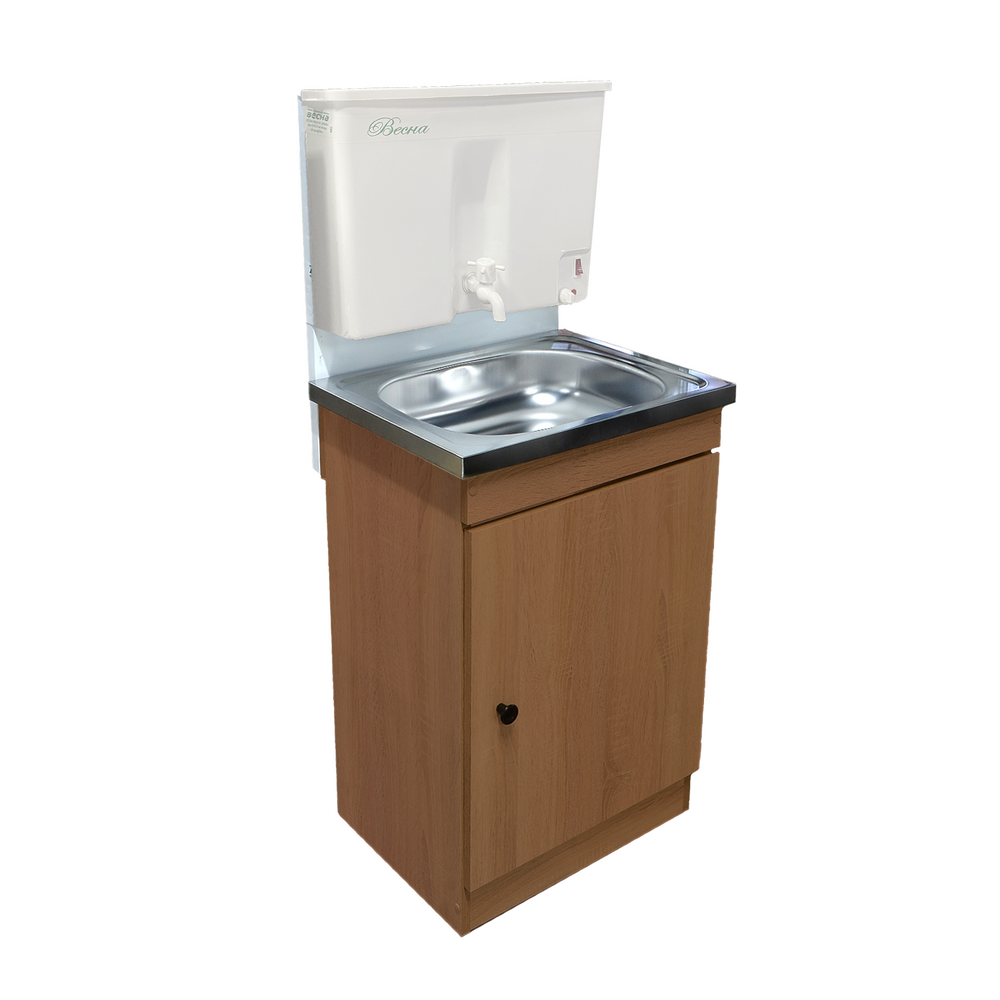 Умывальник "Весна" с ЭВН Пластиковый бак (тумба ЛДСП Ольха темный, мойка Нержавейка 40*50, бак 17л) 1,25кВт