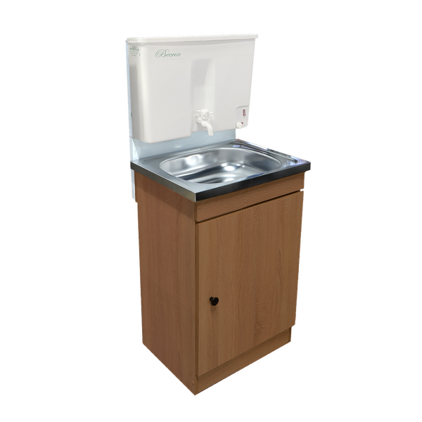 Умывальник "Весна" с ЭВН Пластиковый бак (тумба ЛДСП Ольха темный, мойка Нержавейка 40*50, бак 17л) 1,25кВт