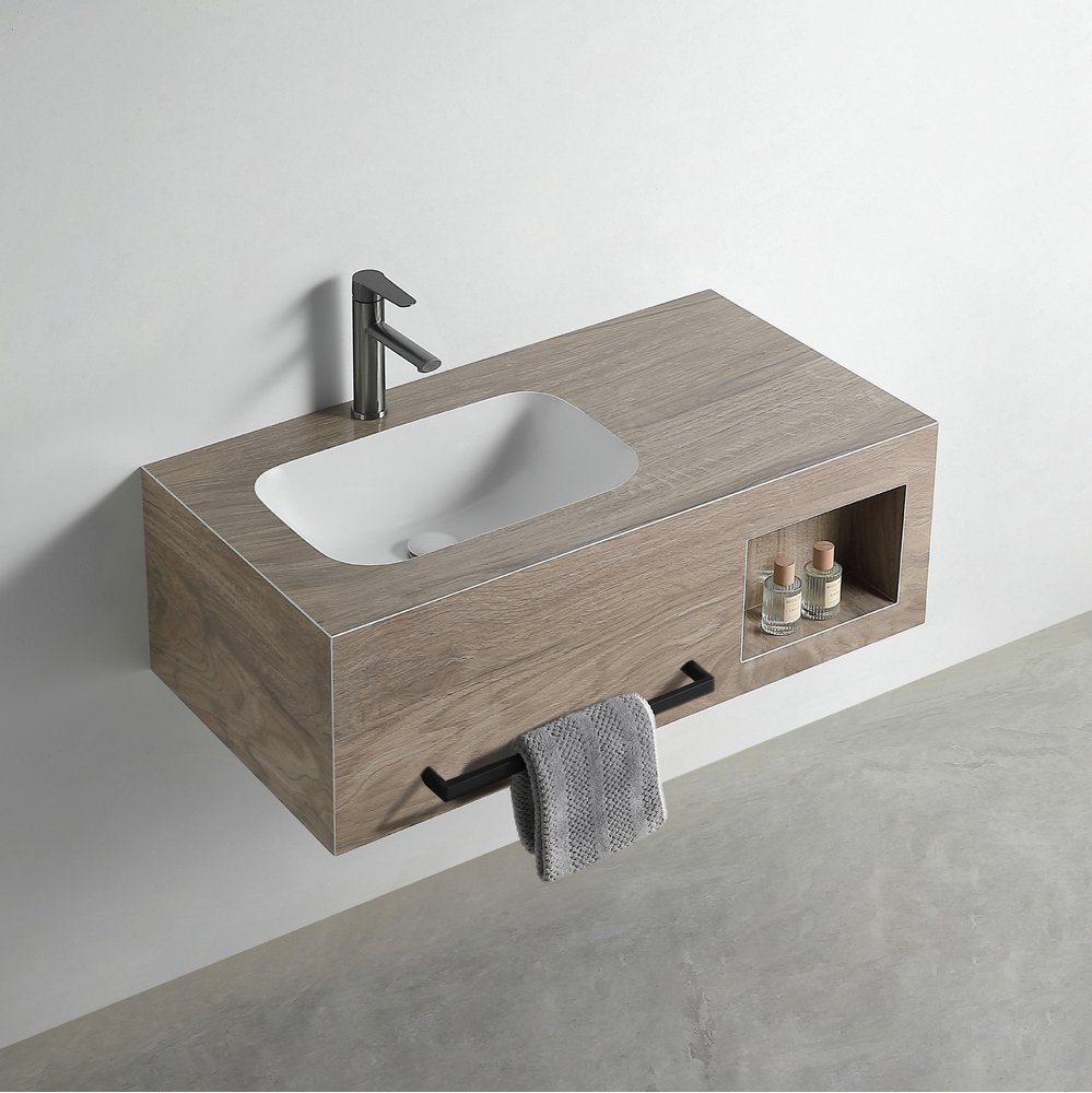 Раковина со столешницей из керамогранита HOLLER ALBA 800 (07-80-Glossy Brown Wooden) дуб вотан, подвесная