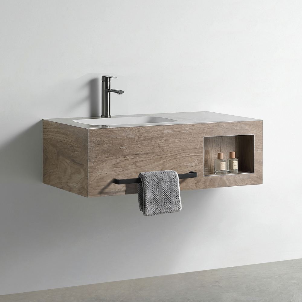 Раковина со столешницей из керамогранита HOLLER ALBA 800 (07-80-Glossy Brown Wooden) дуб вотан, подвесная