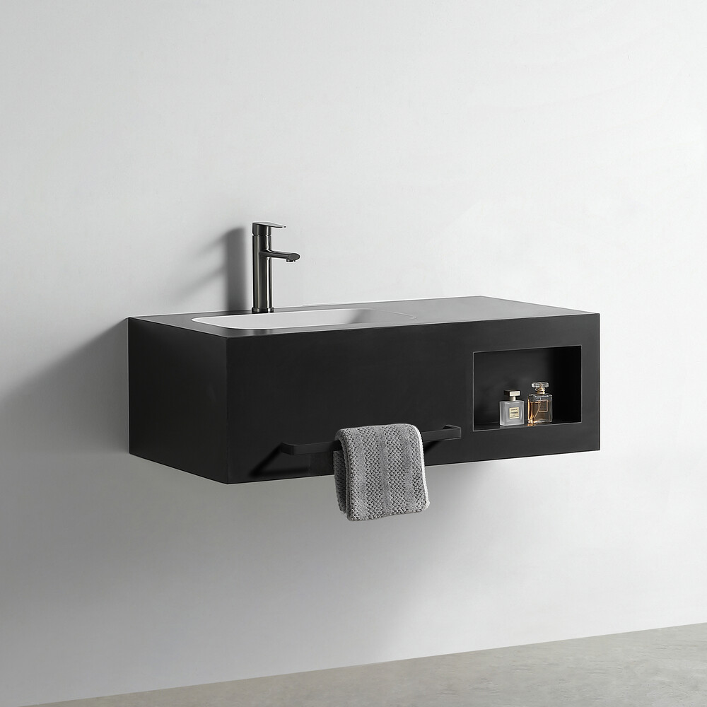 Раковина со столешницей из керамогранита HOLLER ALBA 800 (07-80-Matte Black) чёрный, подвесная