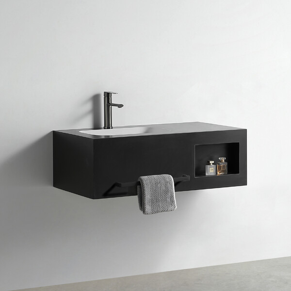 Раковина со столешницей из керамогранита HOLLER ALBA 800 (07-80-Matte Black) чёрный, подвесная