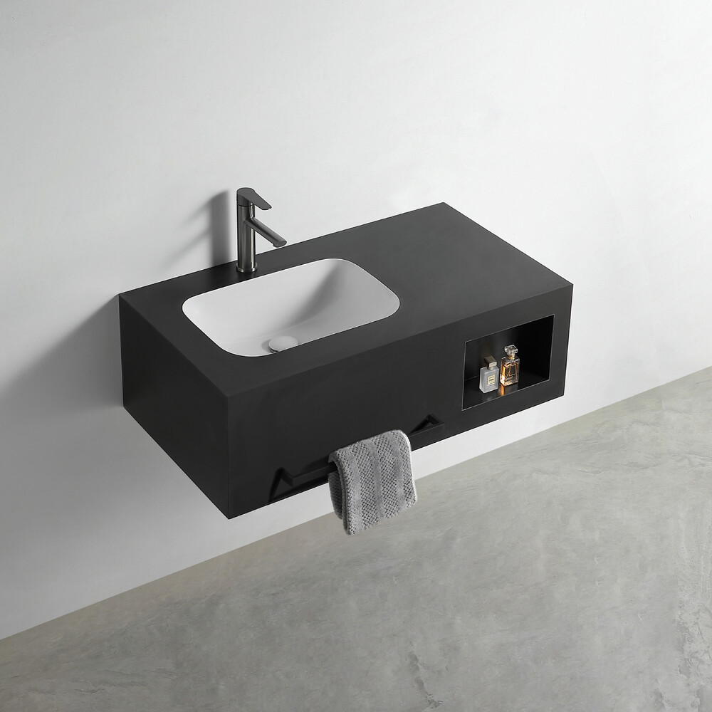 Раковина со столешницей из керамогранита HOLLER ALBA 800 (07-80-Matte Black) чёрный, подвесная