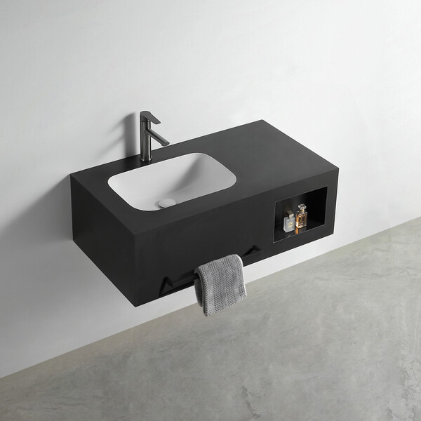 Раковина со столешницей из керамогранита HOLLER ALBA 800 (07-80-Matte Black) чёрный, подвесная
