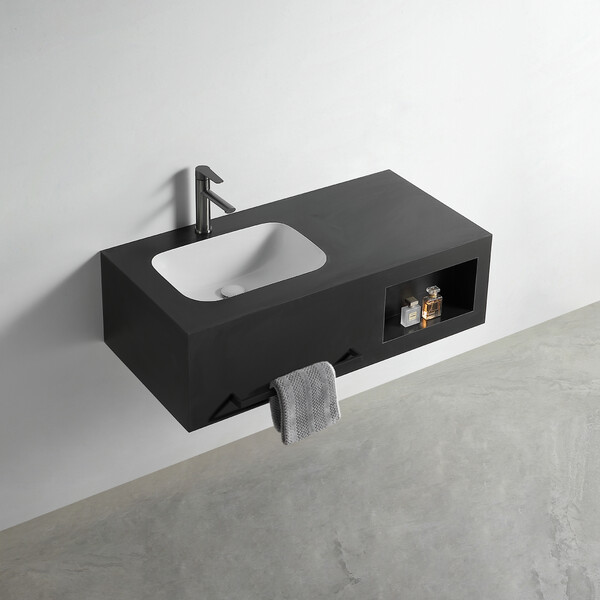Раковина со столешницей из керамогранита HOLLER ALBA 1000 (07-100-Matte Black) чёрный, подвесная