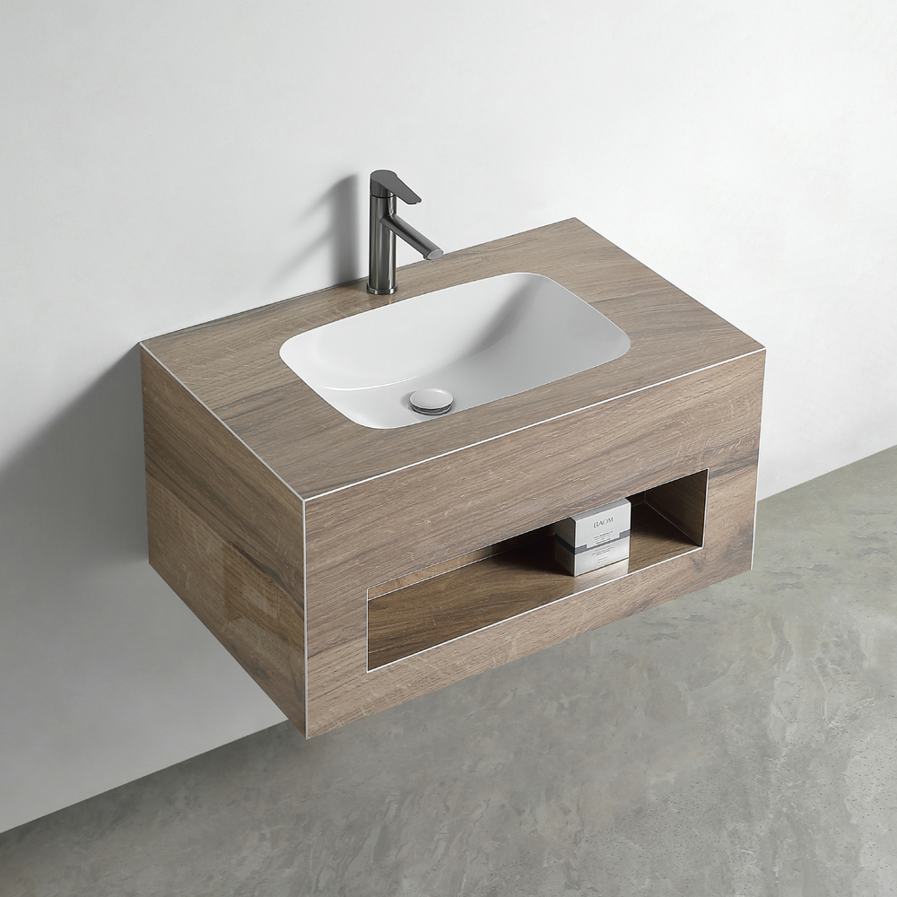 Раковина со столешницей из керамогранита HOLLER TERRA 800 (21-80-Glossy Brown Wooden) дуб вотан, подвесная