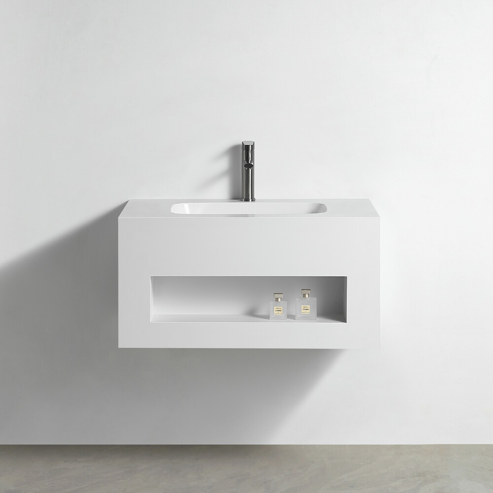 Раковина со столешницей из керамогранита HOLLER TERRA 800 (21-80-Matte White) белый, подвесная