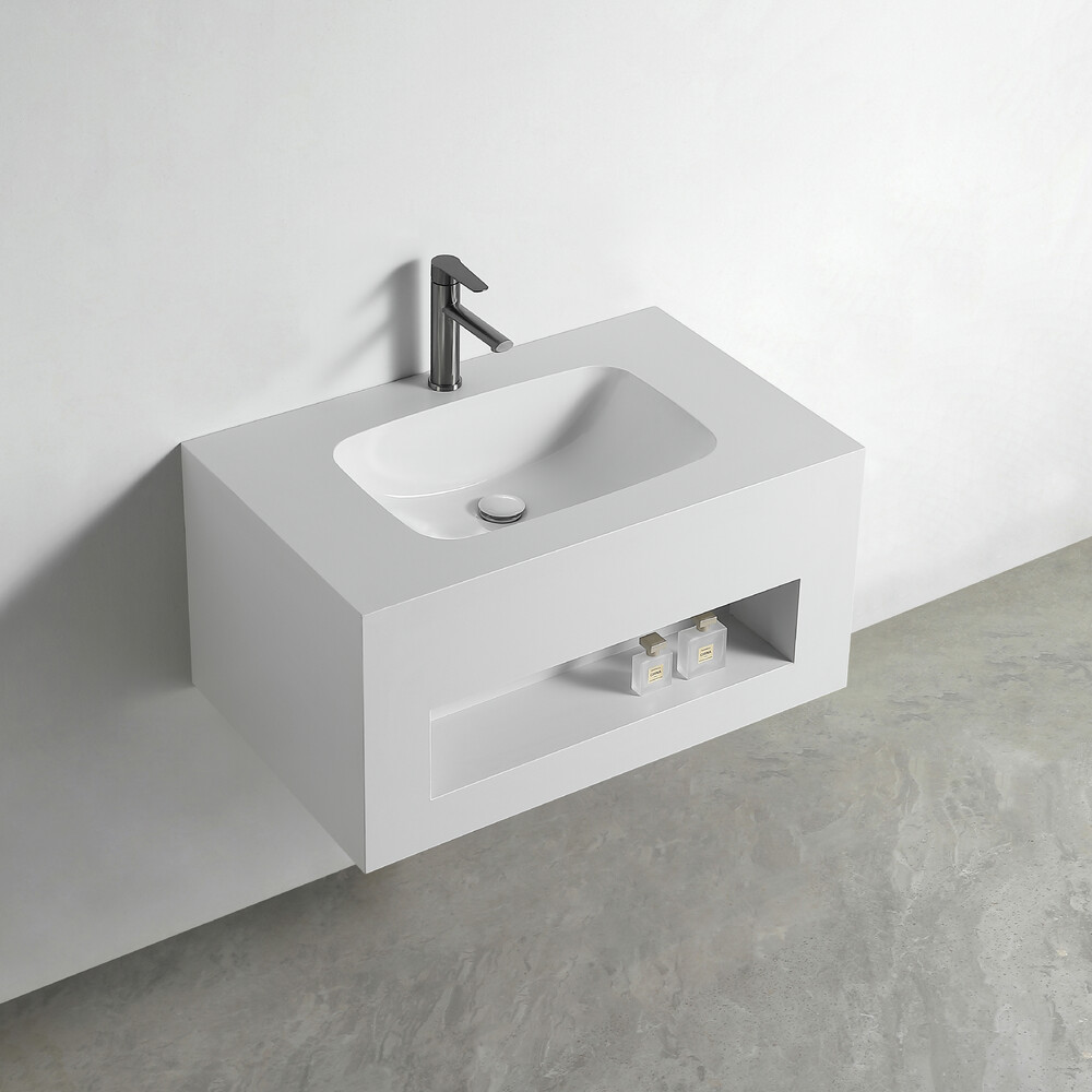 Раковина со столешницей из керамогранита HOLLER TERRA 800 (21-80-Matte White) белый, подвесная