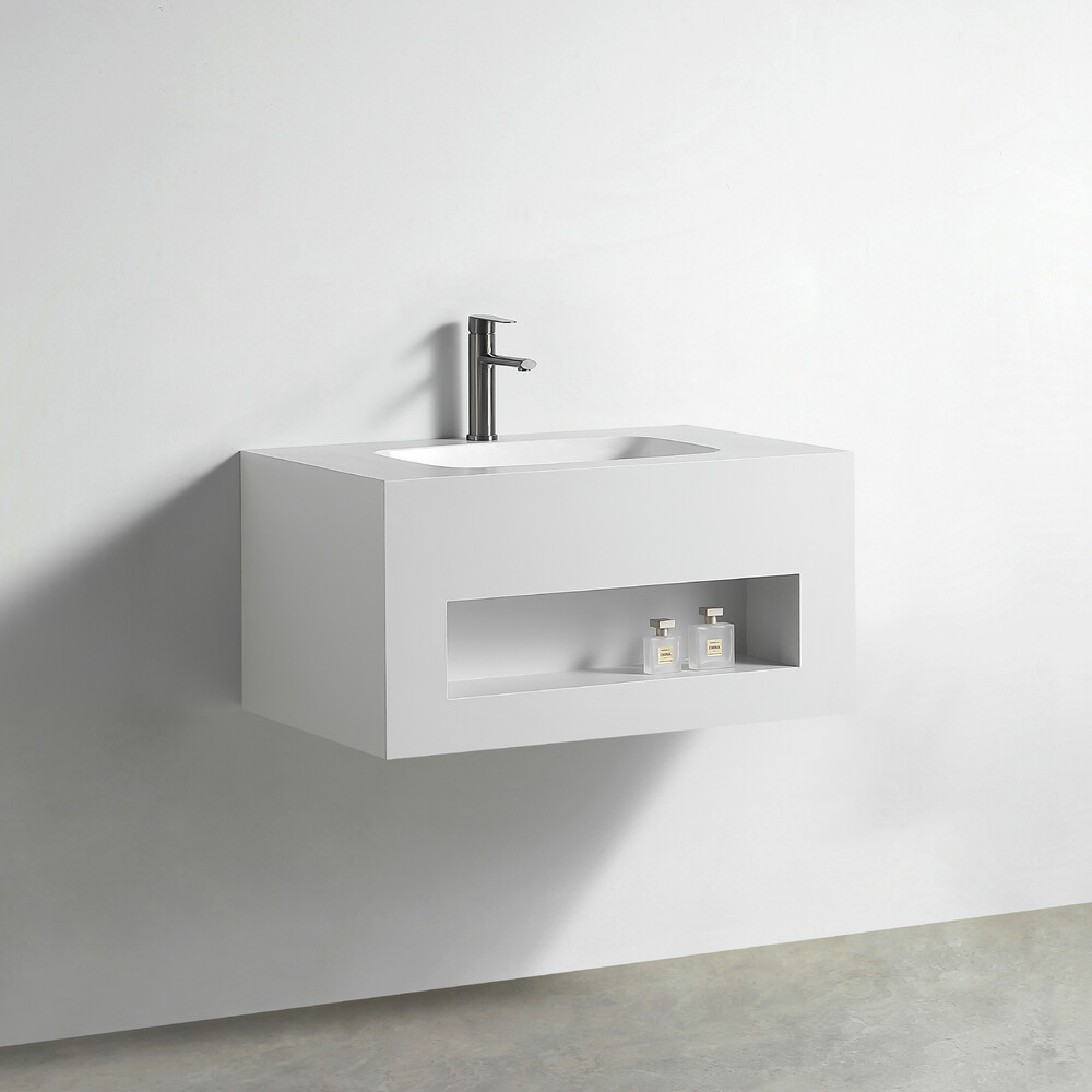 Раковина со столешницей из керамогранита HOLLER TERRA 800 (21-80-Matte White) белый, подвесная