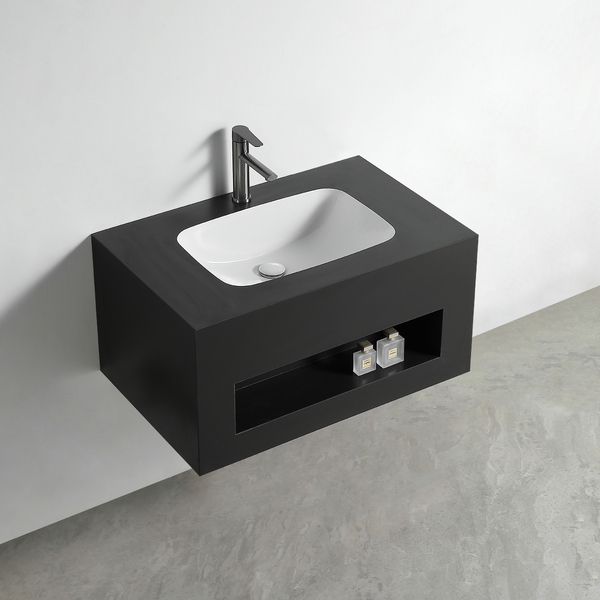 Раковина со столешницей из керамогранита HOLLER TERRA 800 (21-80-Matte Black) чёрный, подвесная