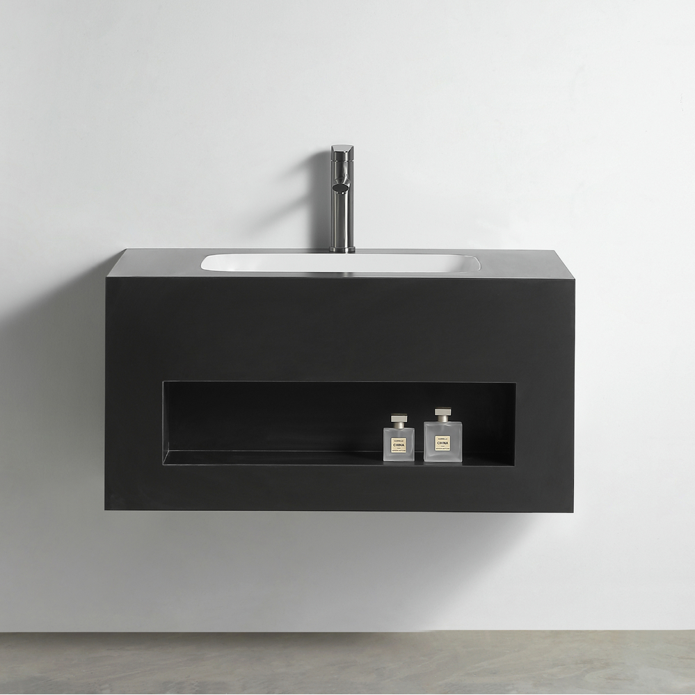 Раковина со столешницей из керамогранита HOLLER TERRA 800 (21-80-Matte Black) чёрный, подвесная