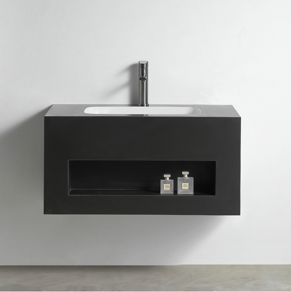 Раковина со столешницей из керамогранита HOLLER TERRA 800 (21-80-Matte Black) чёрный, подвесная
