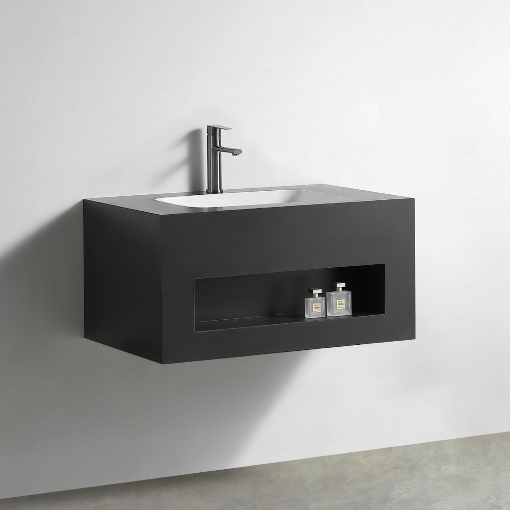 Раковина со столешницей из керамогранита HOLLER TERRA 800 (21-80-Matte Black) чёрный, подвесная