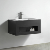 Раковина со столешницей из керамогранита HOLLER TERRA 800 (21-80-Matte Black) чёрный, подвесная