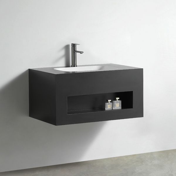 Раковина со столешницей из керамогранита HOLLER TERRA 800 (21-80-Matte Black) чёрный, подвесная