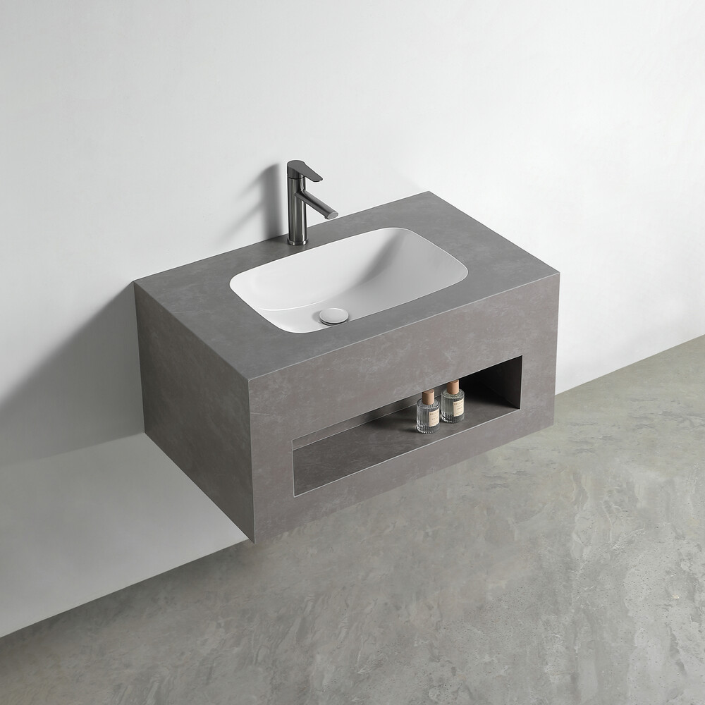 Раковина со столешницей из керамогранита HOLLER TERRA 800 (21-80-Matte Grey) серый, подвесная