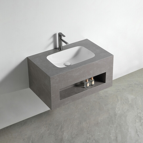 Раковина со столешницей из керамогранита HOLLER TERRA 800 (21-80-Matte Grey) серый, подвесная