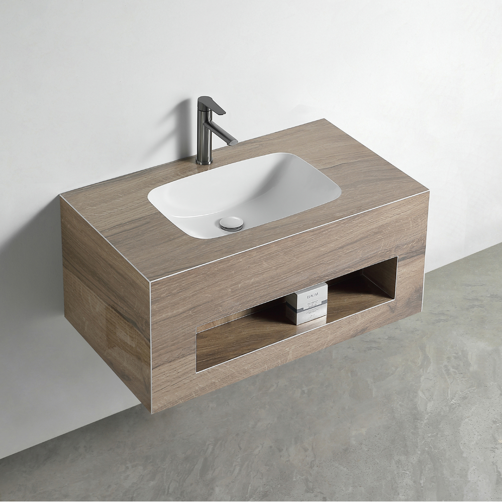 Раковина со столешницей из керамогранита HOLLER TERRA 1000 (21-100-Glossy Brown Wooden) дуб вотан, подвесная