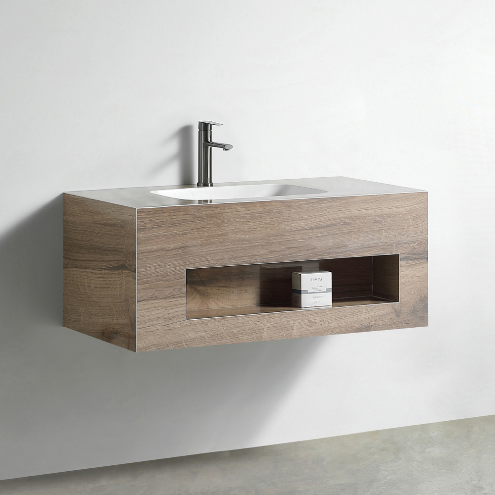 Раковина со столешницей из керамогранита HOLLER TERRA 1000 (21-100-Glossy Brown Wooden) дуб вотан, подвесная