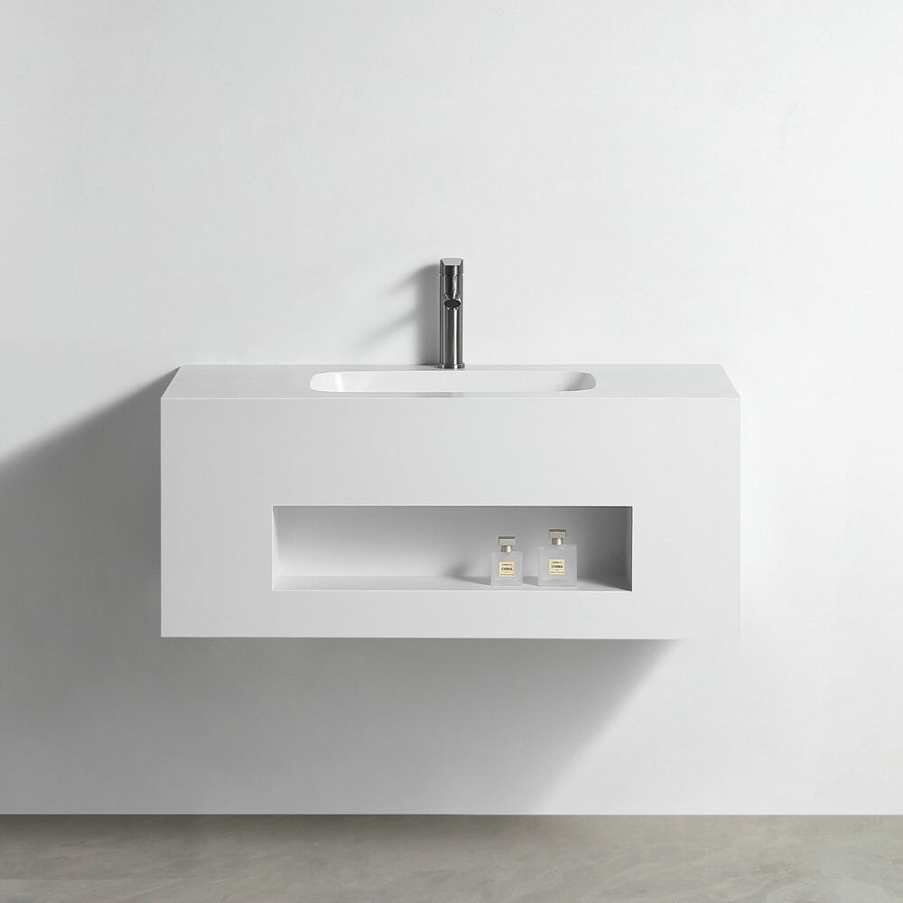 Раковина со столешницей из керамогранита HOLLER TERRA 1000 (21-100-Matte White) белый, подвесная