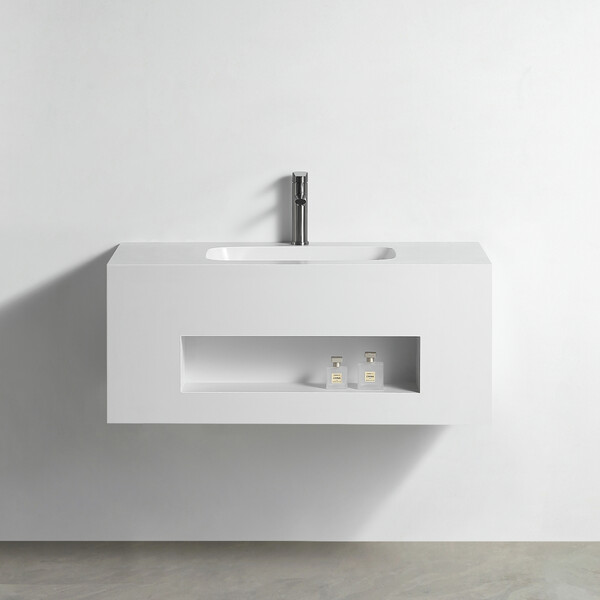 Раковина со столешницей из керамогранита HOLLER TERRA 1000 (21-100-Matte White) белый, подвесная