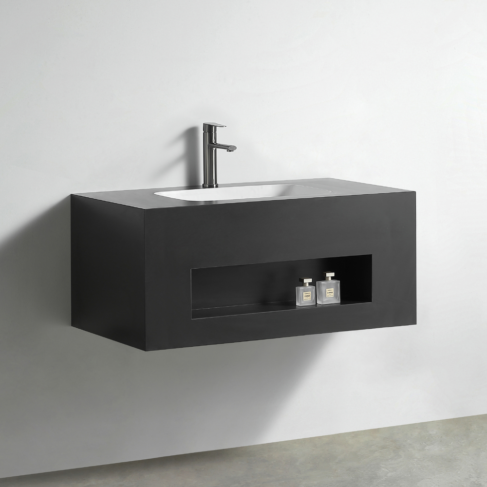 Раковина со столешницей из керамогранита HOLLER TERRA 1000 (21-100-Matte Black) чёрный, подвесная