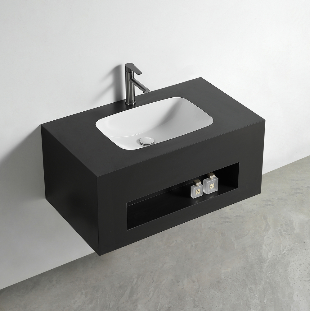 Раковина со столешницей из керамогранита HOLLER TERRA 1000 (21-100-Matte Black) чёрный, подвесная