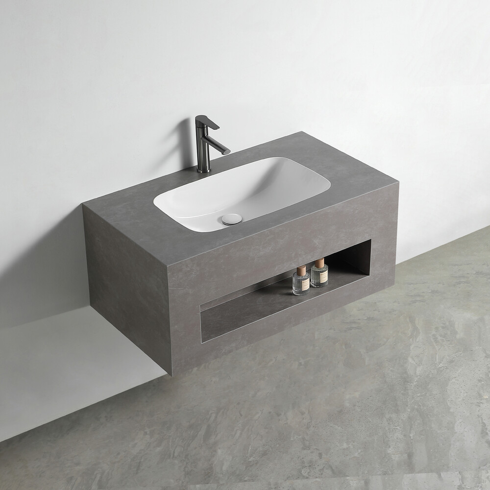 Раковина со столешницей из керамогранита HOLLER TERRA 1000 (21-100-Matte Grey) серый, подвесная