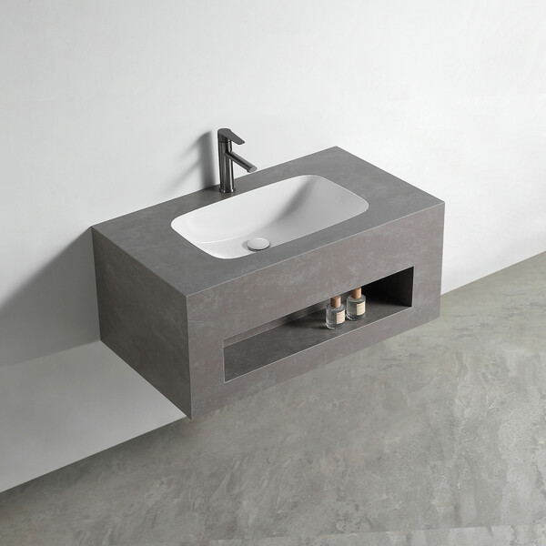 Раковина со столешницей из керамогранита HOLLER TERRA 1000 (21-100-Matte Grey) серый, подвесная