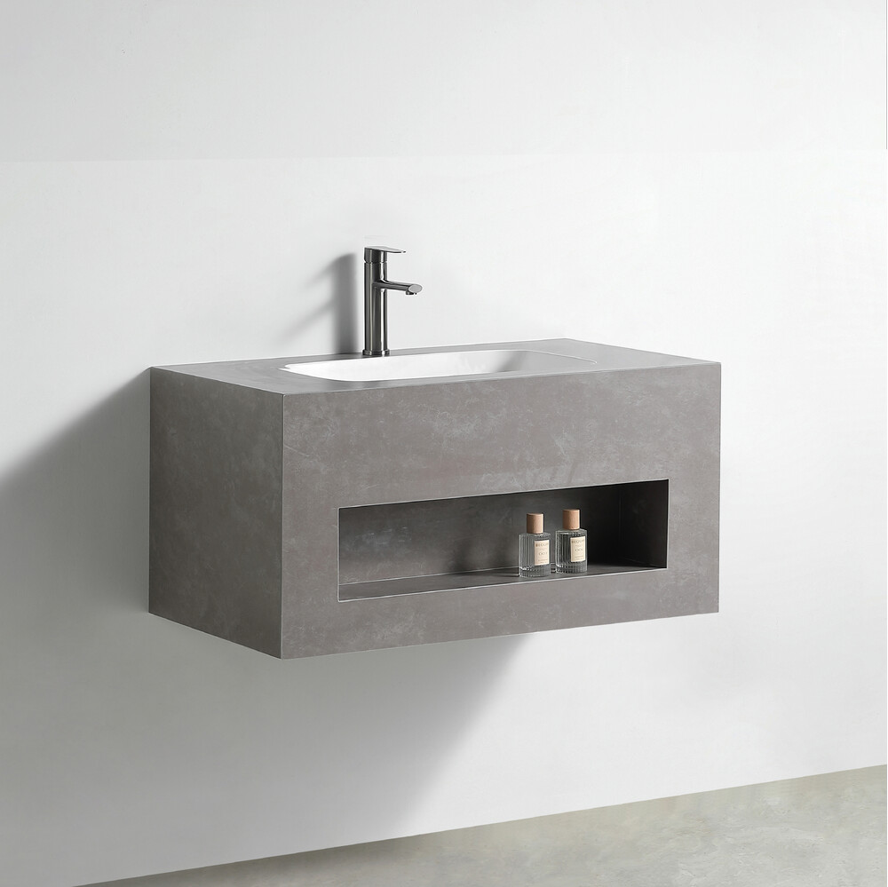 Раковина со столешницей из керамогранита HOLLER TERRA 1000 (21-100-Matte Grey) серый, подвесная
