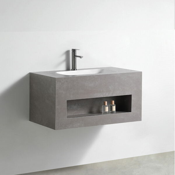 Раковина со столешницей из керамогранита HOLLER TERRA 1000 (21-100-Matte Grey) серый, подвесная
