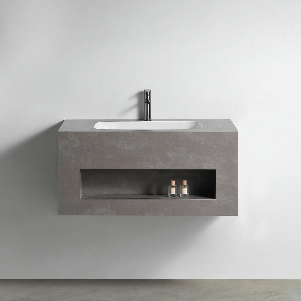 Раковина со столешницей из керамогранита HOLLER TERRA 1000 (21-100-Matte Grey) серый, подвесная