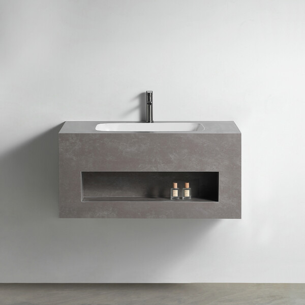 Раковина со столешницей из керамогранита HOLLER TERRA 1000 (21-100-Matte Grey) серый, подвесная