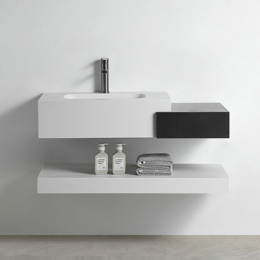 Раковина со столешницей из керамогранита HOLLER DUO 1000 (15-100-Matte White / Matte Black) белый/чёрный, подвесная (3 части)