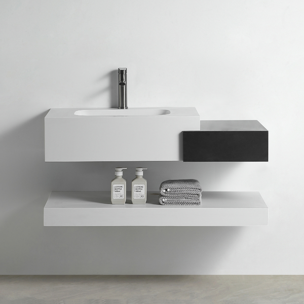 Раковина со столешницей из керамогранита HOLLER DUO 1000 (15-100-Matte White / Matte Black) белый/чёрный, подвесная (3 части)