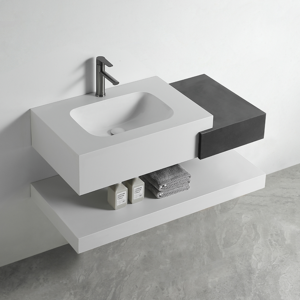 Раковина со столешницей из керамогранита HOLLER DUO 1000 (15-100-Matte White / Matte Black) белый/чёрный, подвесная (3 части)