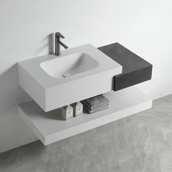 Раковина со столешницей из керамогранита HOLLER DUO 1000 (15-100-Matte White / Matte Black) белый/чёрный, подвесная (3 части)