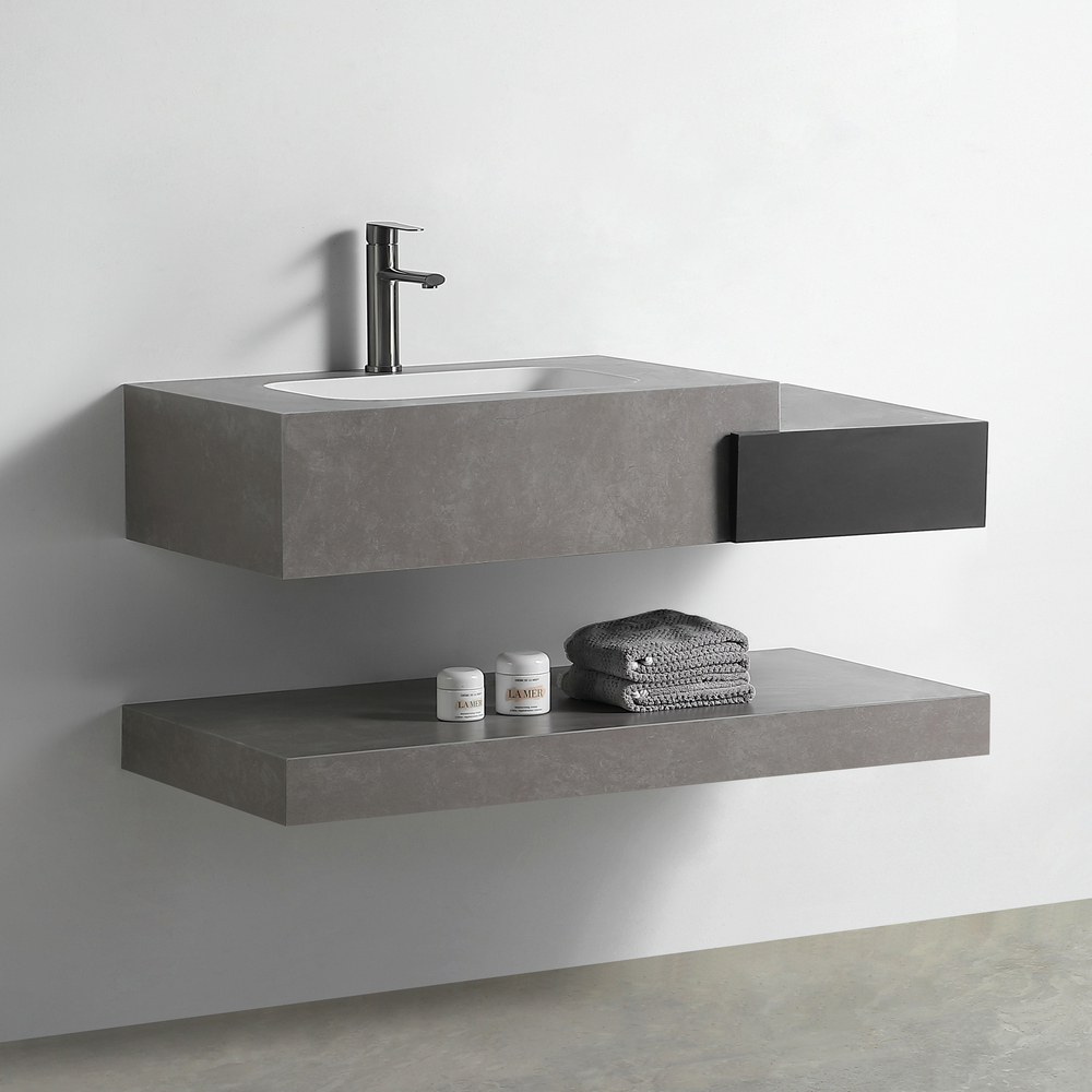 Раковина со столешницей из керамогранита HOLLER DUO 1000 (15-100-Matte Grey / Matte Black) серый/чёрный, подвесная (3 части)