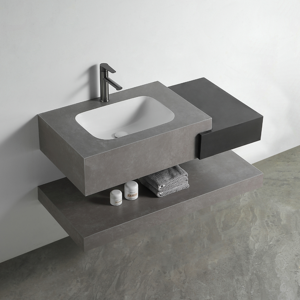 Раковина со столешницей из керамогранита HOLLER DUO 1000 (15-100-Matte Grey / Matte Black) серый/чёрный, подвесная (3 части)